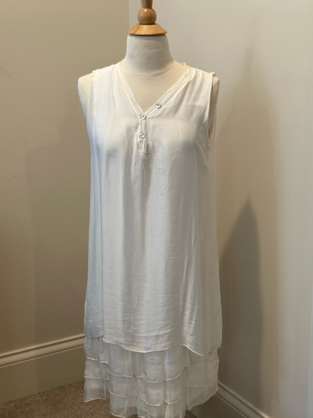 White Whimsical Midi Layered Dress With A 1920’s Vibe